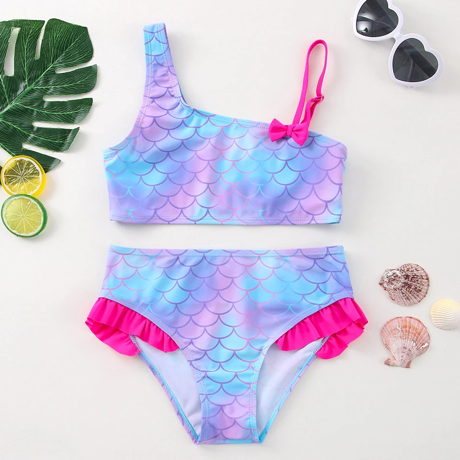 Girls swimsuit two piece hot stamping children's swimwear beachwear