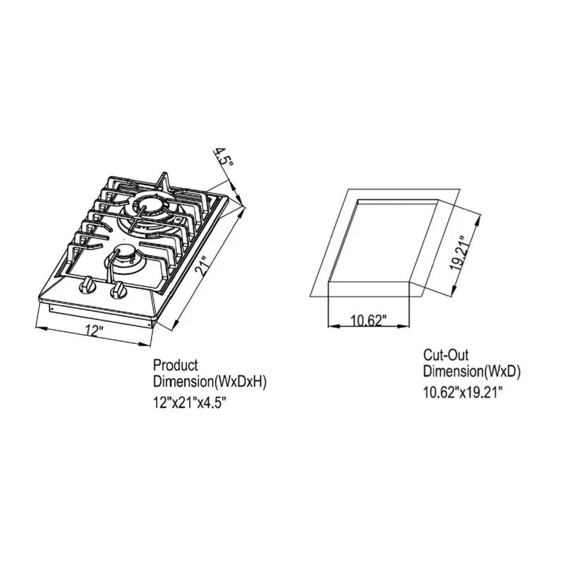 QWQJQW12" Empava Gas Stove Cooktop with 2 Italy Sabaf Sealed Burners NG/LPG Convertible in Stainless Steel,12 Inch