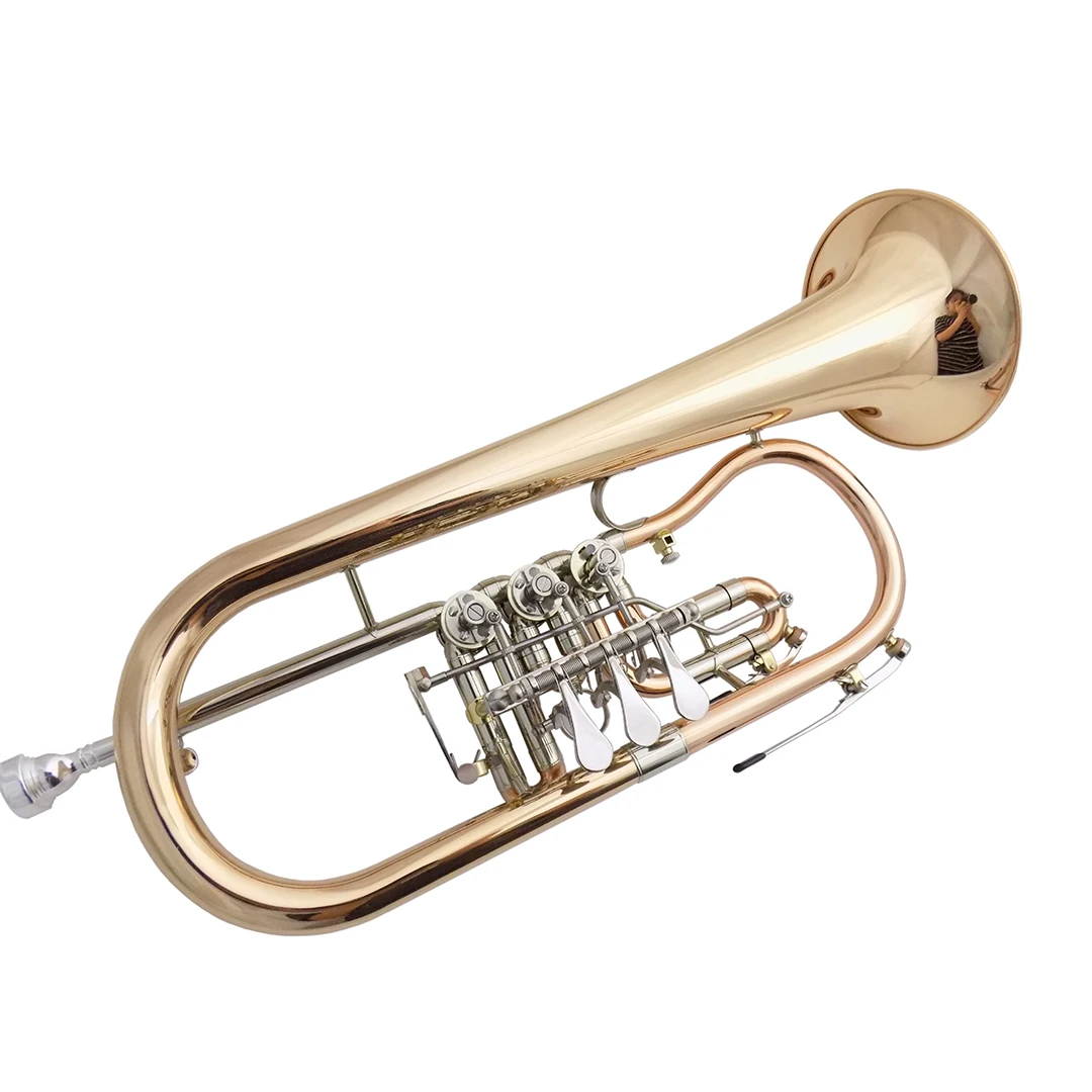 High Quality Bb Flugelhorn Musical Instruments Gold Brass Material Lacquer Surface with Case Mouthpiece Professional Performance