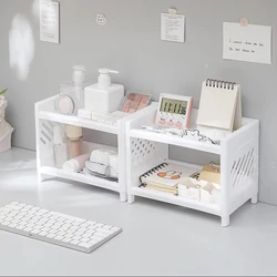 Double Layer White Desktop Storage Rack for Office and Cosmetic Organization (2pcs White)