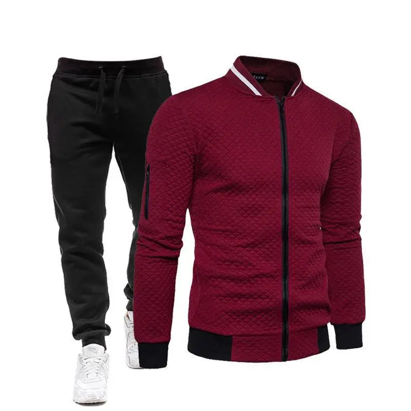 Men's Spring and Autumn Youth Popular Style Fashion Baseball Suit Zipper Stand up Collar Sweater Coat Casual Sports Set