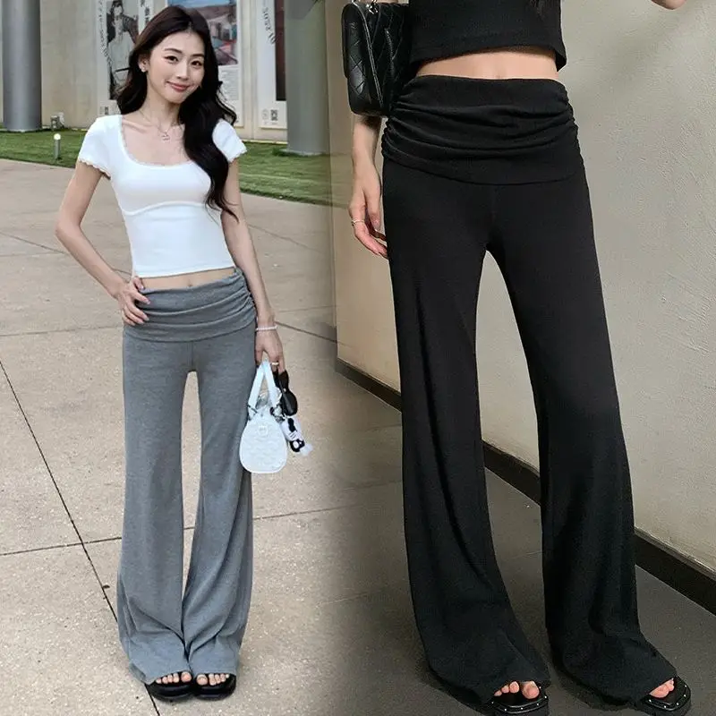 봄 여름 임산부 플레어 트라우저 하이웨이스트 롱 루즈핏 캐주얼 임산부 니트 팬츠 부츠컷