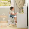 Wooden Kids Desk and Chair Set with Storage for Ages 5-12 in White
