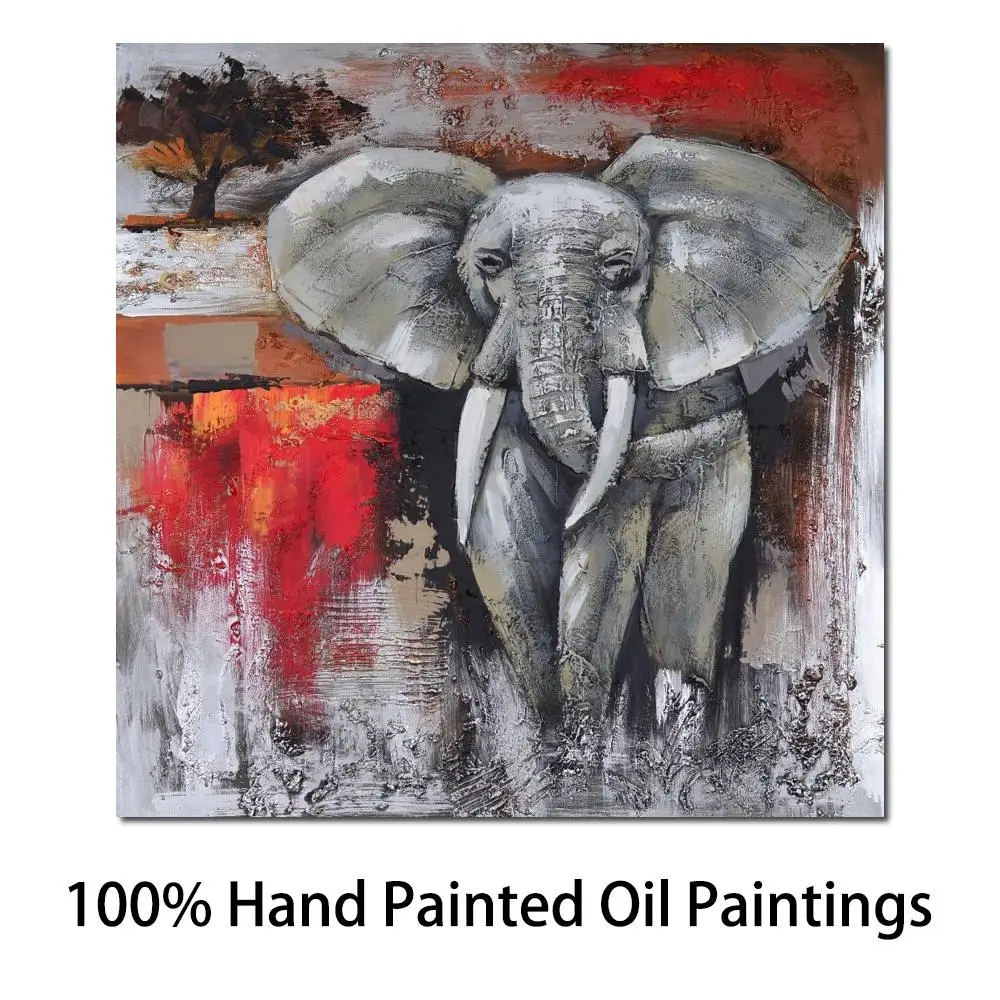 

Wild Animal African Elephant Painting Canvas Art Elephants Encounter Artwork in Oil Handmade High Quality