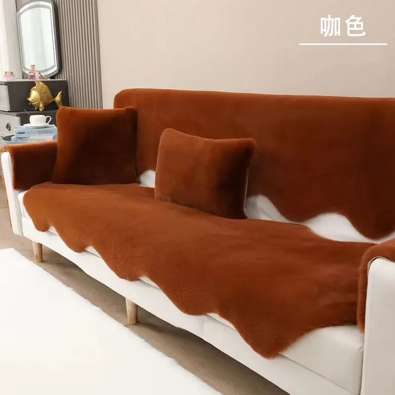 Solid Color Plush Sofa Towel Pillow Cover Anti Slip Sofas Cushion for Winter Warmth Wave Edge Sofa Blanket Is Soft Dustproof