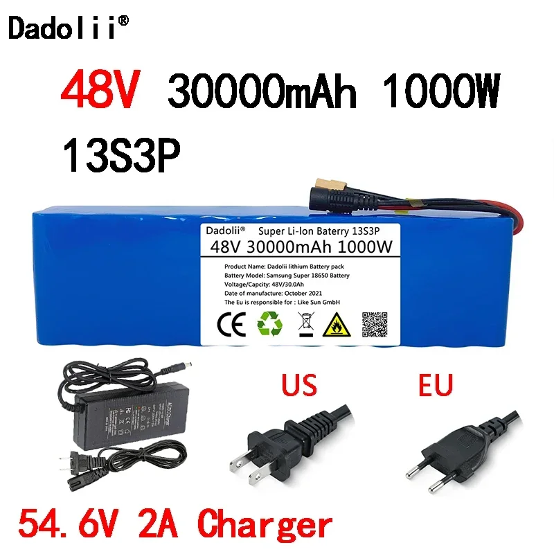 

48V Battery Pack e-bike battery 30Ah 18650 li-ion battery pack bike Scooter Electric Bicycle 1000w With XT60 Plug+54.6v Charger