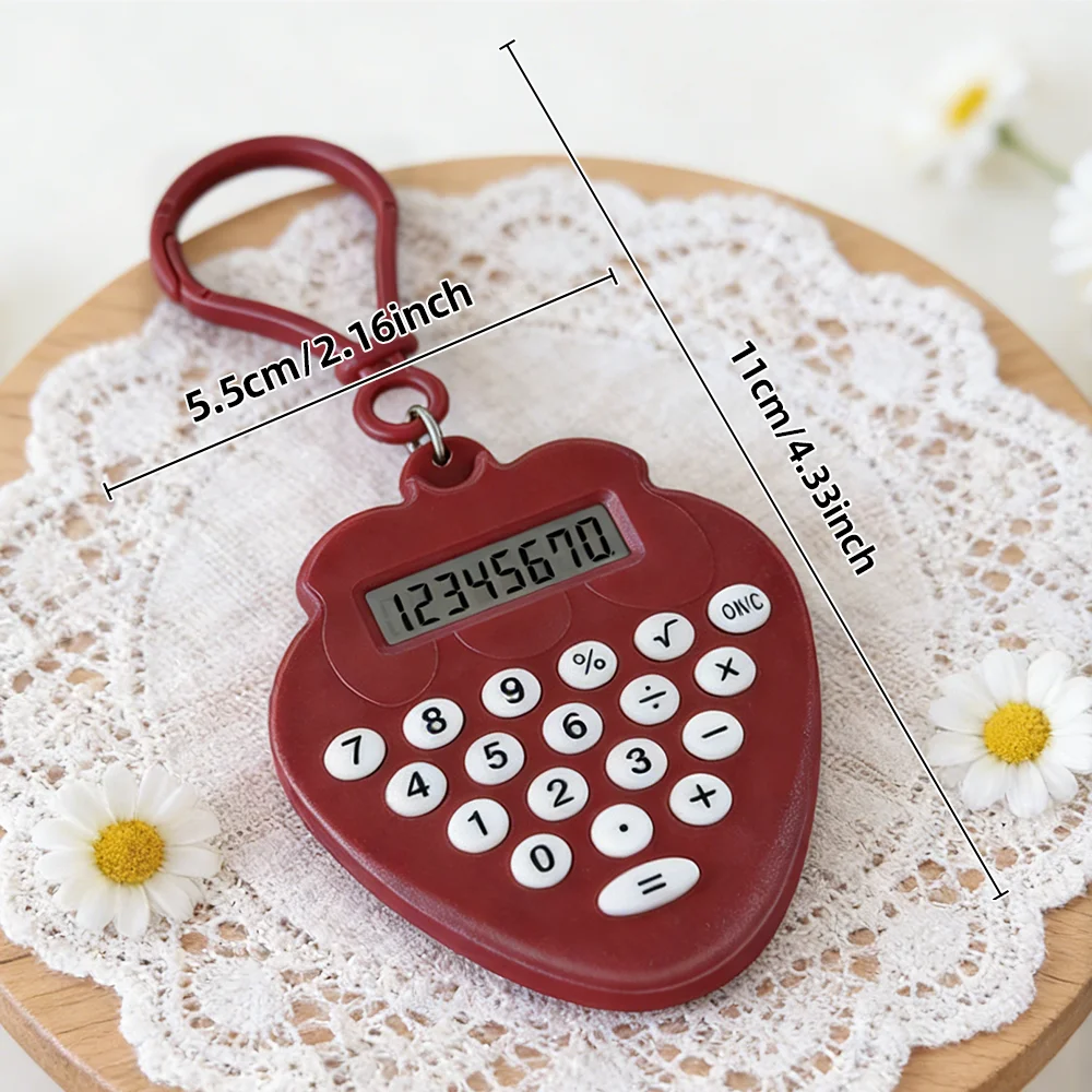 귀여운 딸기 미니 계산기 캔디 컬러 8자리 학생 학습 시험용 무소음 휴대용 열쇠고리 컴퓨터