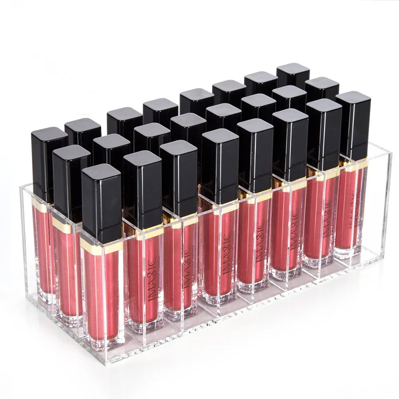 

24 Compartment Lip Glaze Organizer Deep Lipstick Holder Desktop Organizer Clear Acrylic Lipstick Lip Gloss Display Shelf