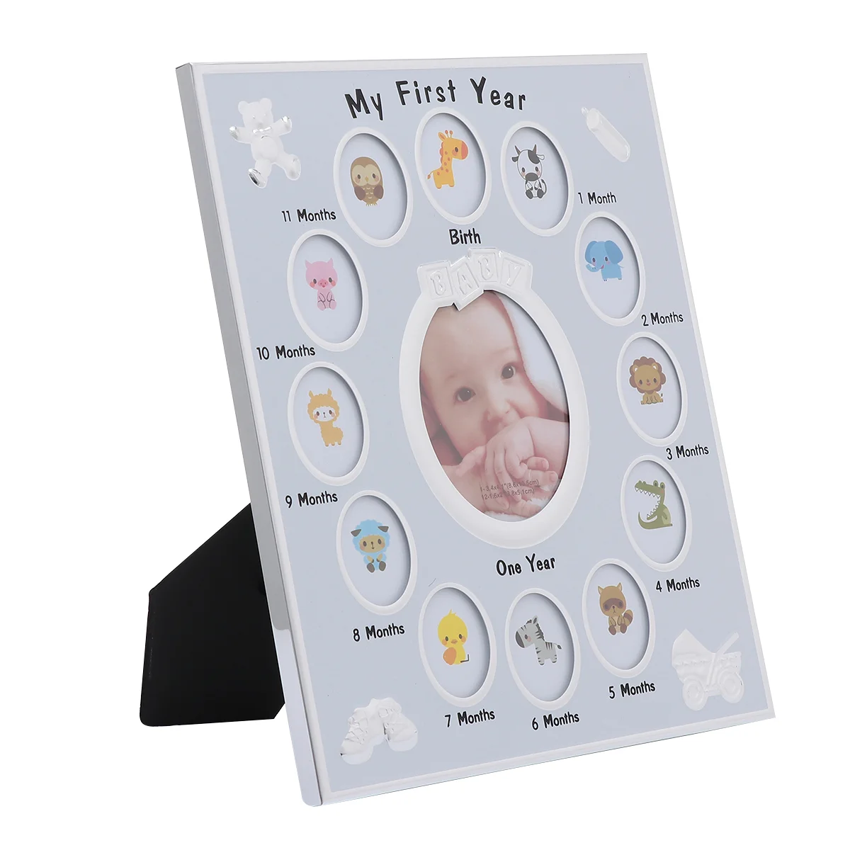 

1Pc Baby 12 Months Photo Frame Baby Picture Frame Growth Record Photo Frame Infant Birthday Display Rack (White)