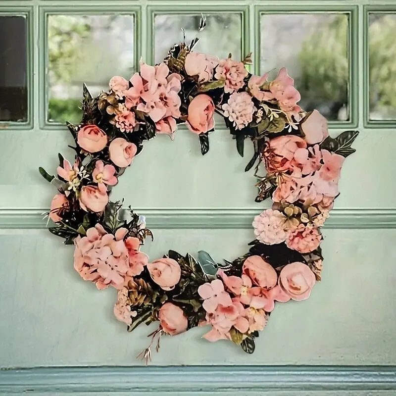 Metal Door and Window Wreath 1pc 12 Inch Door Wreath Outdoor Year round Metal Colorful Flower Front Front Wall garden art decor