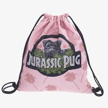 

New 3D Printed Drawstring Bag Jurrasic Pug Fashion Mochila Cuerda Out Door Drawstring Backpack Women Men Modis String Bag Girl