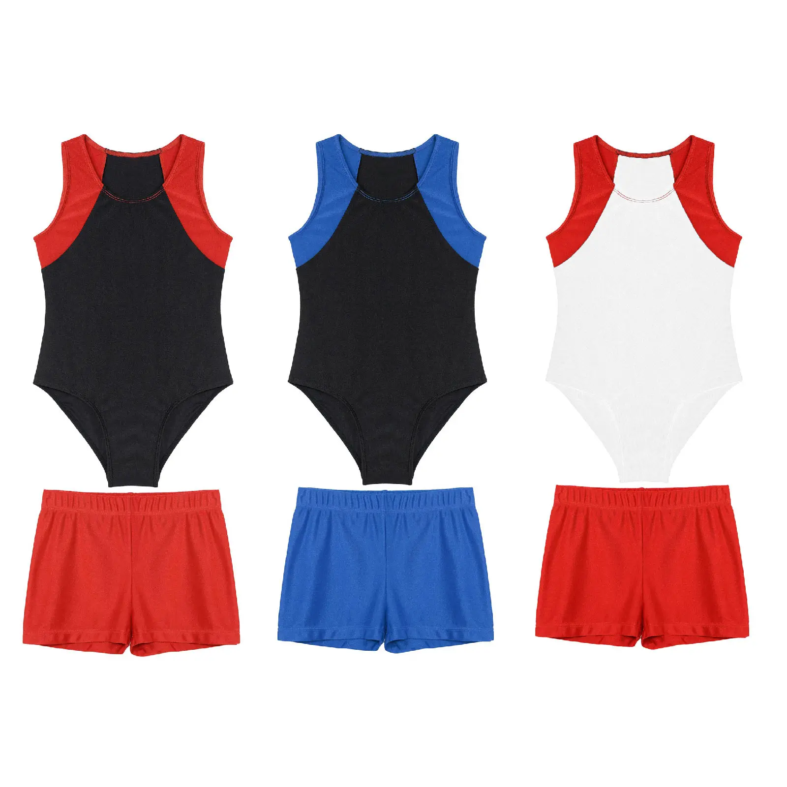 Kids Boys Ballet Dance Leotard Sleeveless Bodysuit Teens Gymnastics Jumpsuit with Shorts Set for Skating Yoga Workout Costume