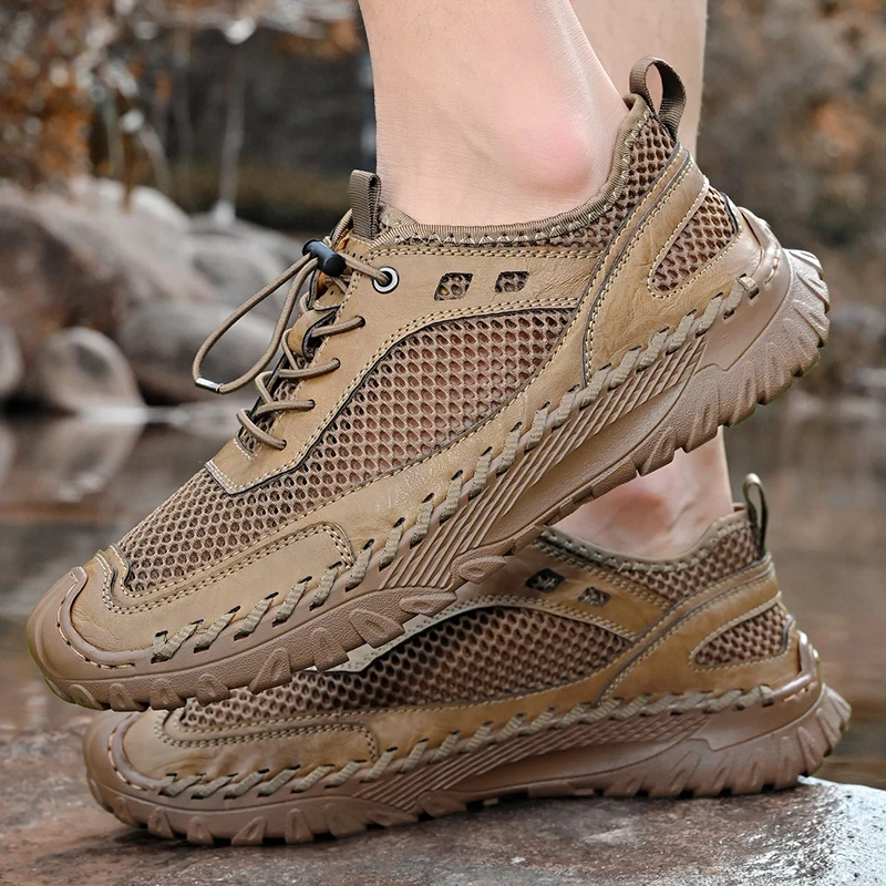 

Summer Breathable handmade Designer slip on Casual mens shoes thick sole Hollow Out Sneakers Lightweight outdoor flats