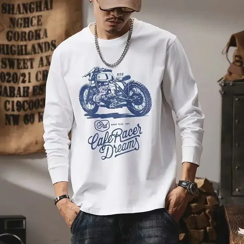 thumbnail image 1 of Camiseta para hombre, cuello redondo, jersey para hombre, 100 % algodón, manga larga, sudaderas sociales, ajuste regular, talla normal, talla S, estética, XL, 1 of 5