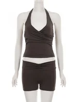 Trendix Bodycon Tank Tops 2 Piece Sets Women Summer Slim Solid Sports Yoga Shorts Ladies Street Sexy Deep V Neck Crop Top Suits - Image 3