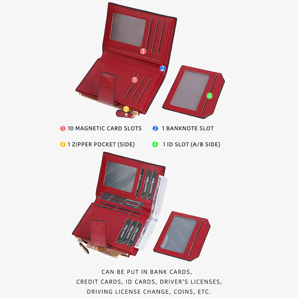 1Pcs Women's Short Zipper Wallet, Thin Card Holder with Pull-Out Id Window, Stylish Ultra-Thin Wallet for Daily Use