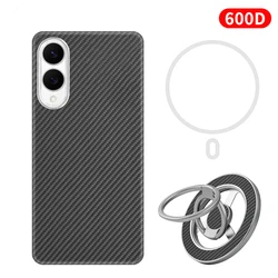 Elite Aramid Fiber Kevlar Carbon MagSafe Ultra - Thin Premium Fabric Cover - Hard Black Matte Finish - Galaxy S25 Edge (Magnetic Grip 600D)