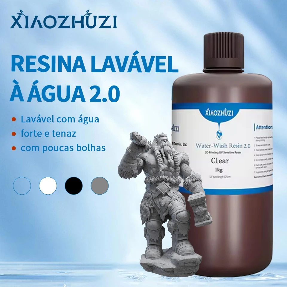 Resina 3D XIAAOZHUZI de Baixo Odor e Lavável, Alta Precisão 405nm, Compatível com Anycubic, Elegoo e Creality