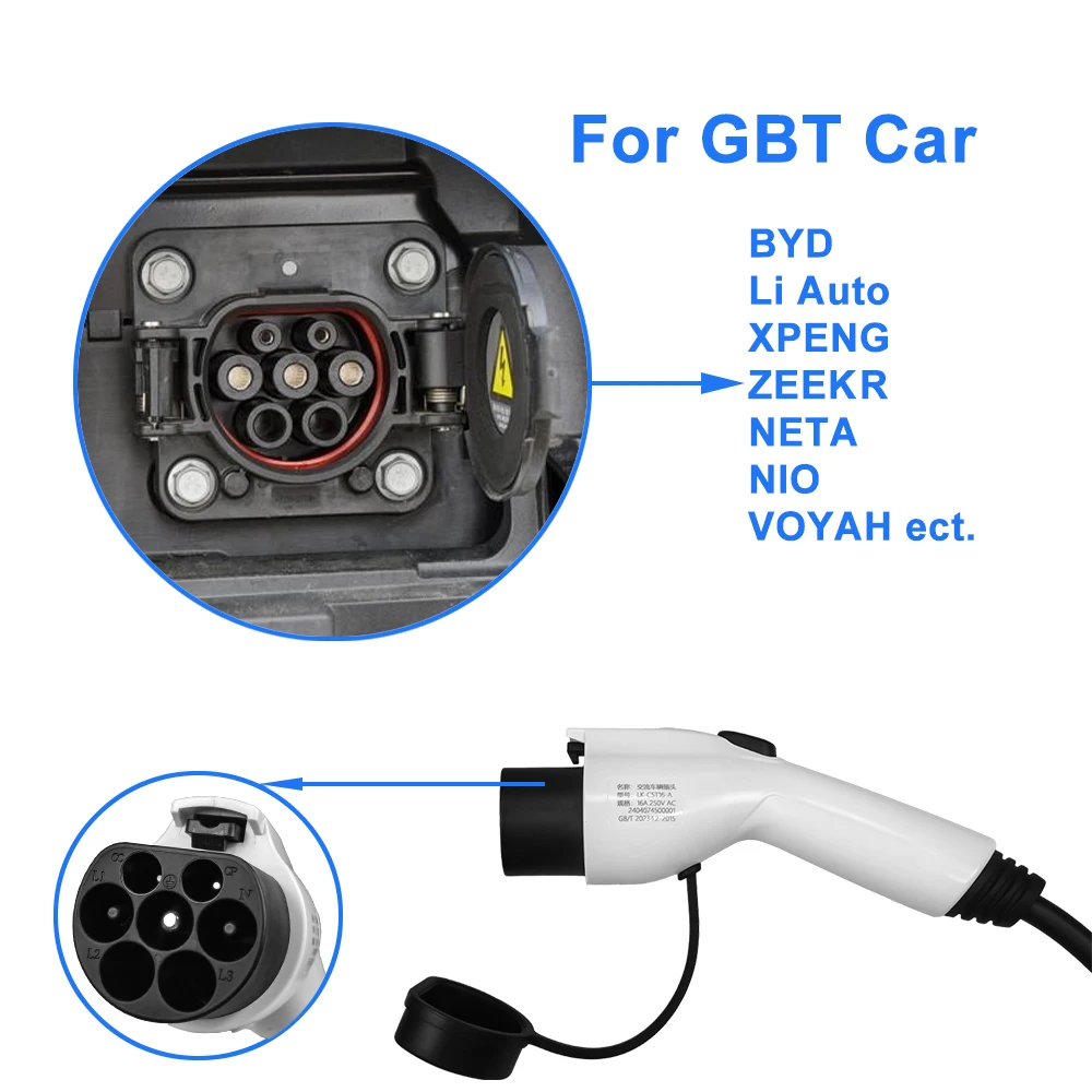 Car Battery Charger Teschev 110V 230V GBT EV Charger Electric Vehicle Charger Level 2 EVSE Charging Cable Wallbox Type 2 16A