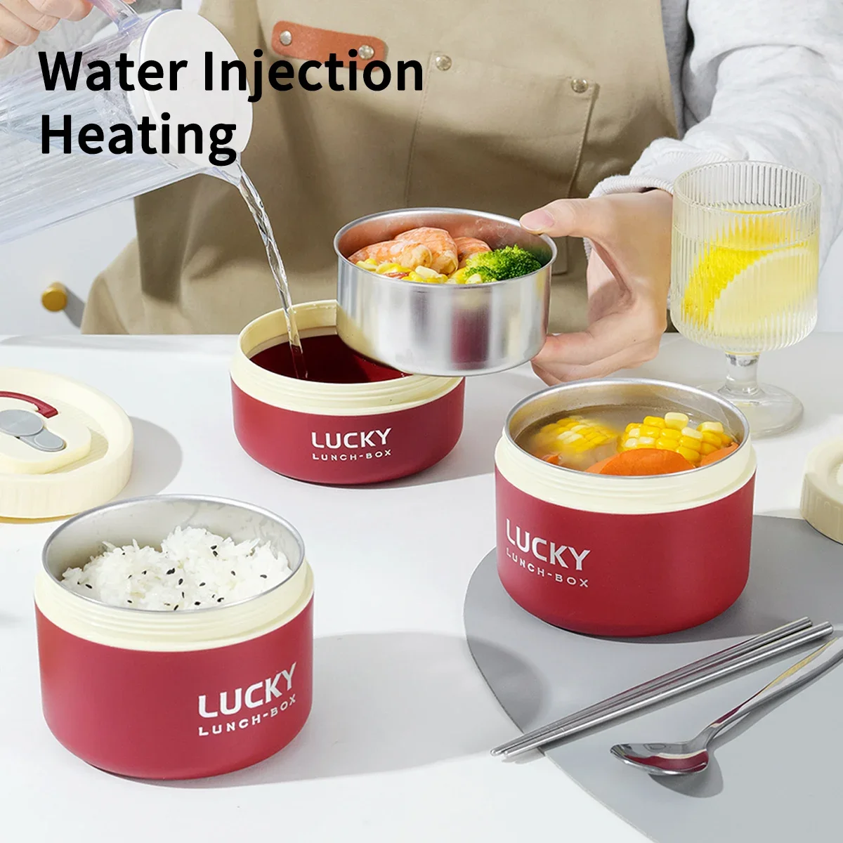 WORTHBUY 304 Stainless Steel Insulated Lunch Box WithThermal Bag&Cutlery Portable Salad Fruit Food Container Microwave Bento Box