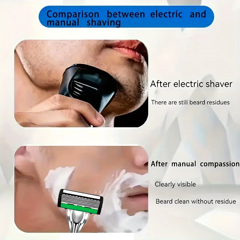 (홀더 1개+교체용 헤드 3개) 6중날 안전 면도기 남성용 이발사 면도기 바디 얼굴 제모 도구