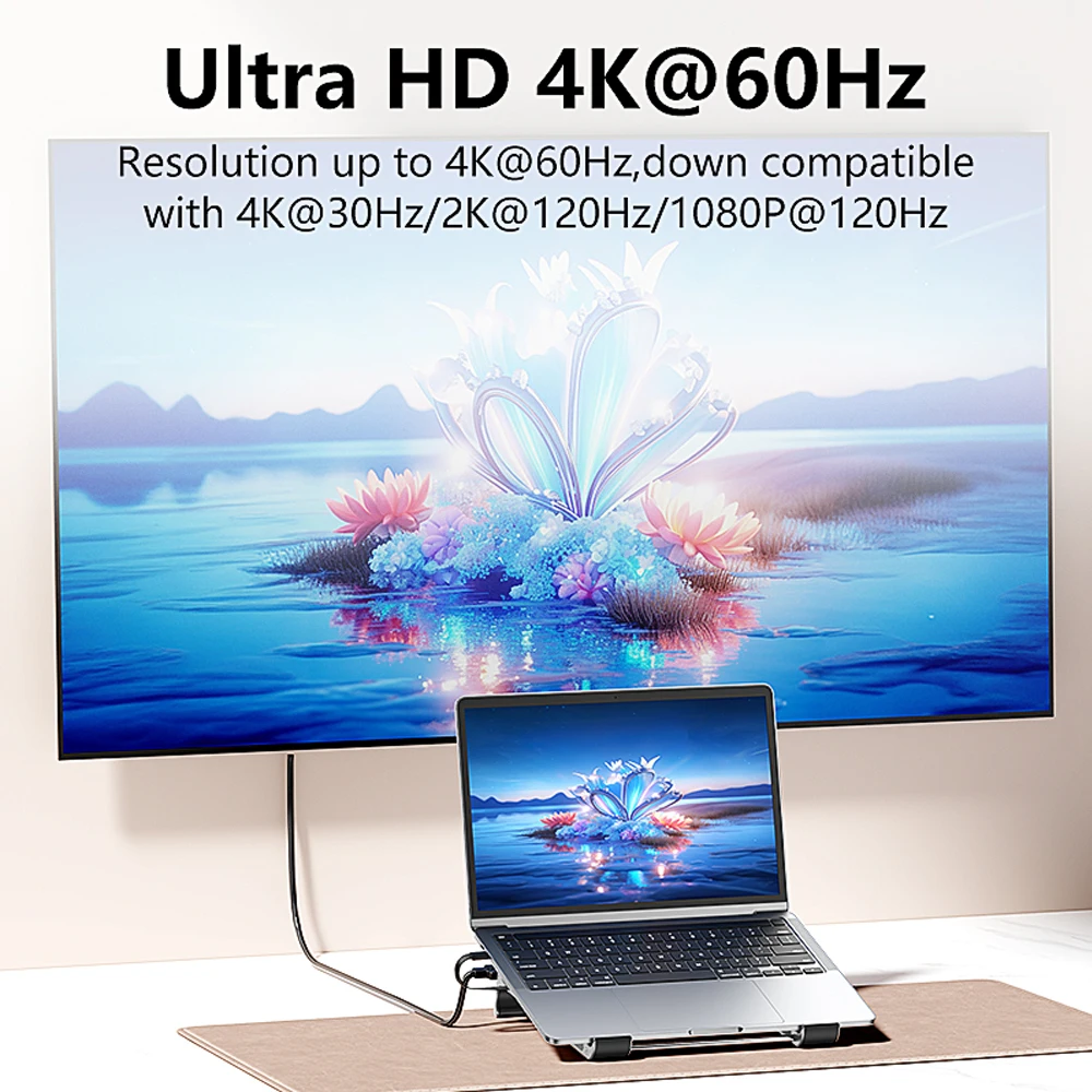 KEBIDUMEI 노트북 브래킷 USB 3.0 허브 7 in 1 USB C 도킹 스테이션 PD 100W 4K 60Hz 기가비트 이더넷 노트북 스탠드 액세서리