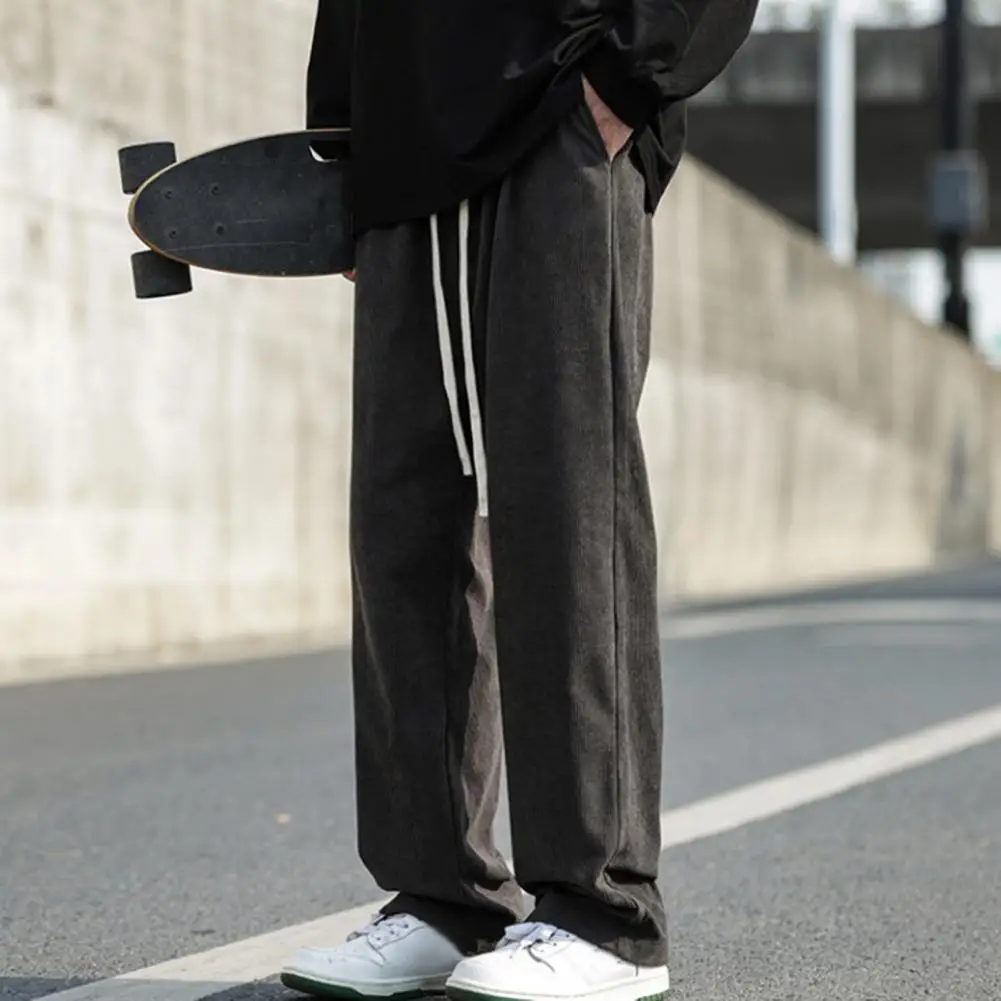 

Breathable Men Trousers Cozy Stylish Men's Winter Sweatpants Wide Leg Elastic Waist Deep Pockets for Comfort Solid Color Men