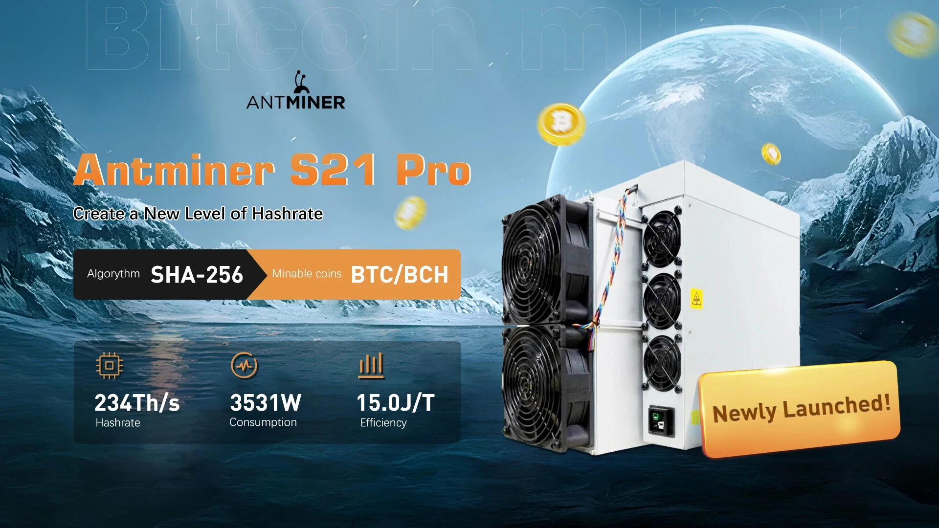 New BTC Miner Antminer S21 Pro 234TH/s 3510W Bitcoin Miner Air-cooling BTC  Mining Antminer S21Pro Than Antminer S21 S19K pro - AliExpress