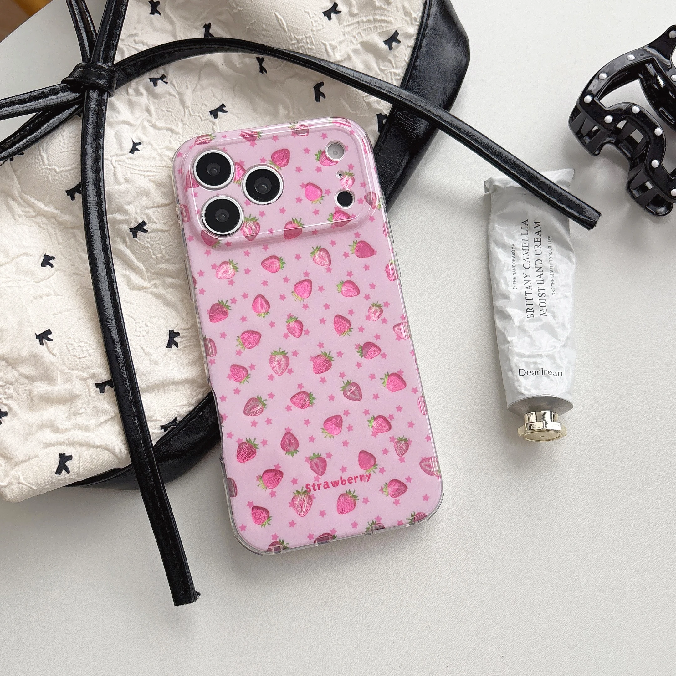 Vibrant Pink Strawberry Print Anti-Scratch Shockproof Girly Phone Case Back Cover