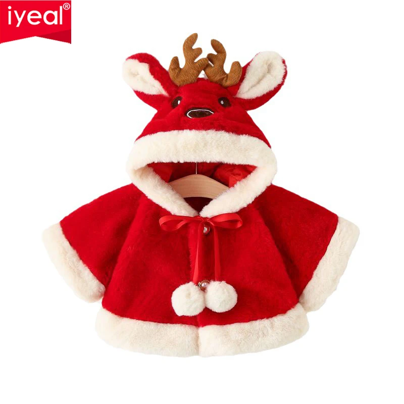 

IYEAL рождественское теплое пальто для новорожденных девочек зимняя верхняя одежда мультяшная накидка с капюшоном куртка детская теплая мягкая удобная накидка