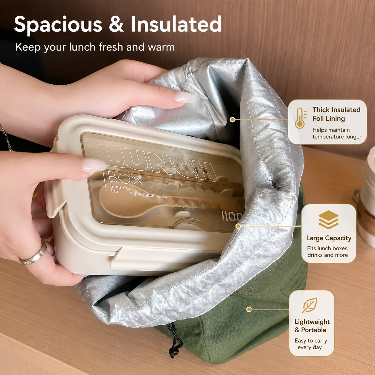 Insulated Thermal Lunch Tote Bag - Reusable Food Storage Carrier for Work, Travel, and Picnics