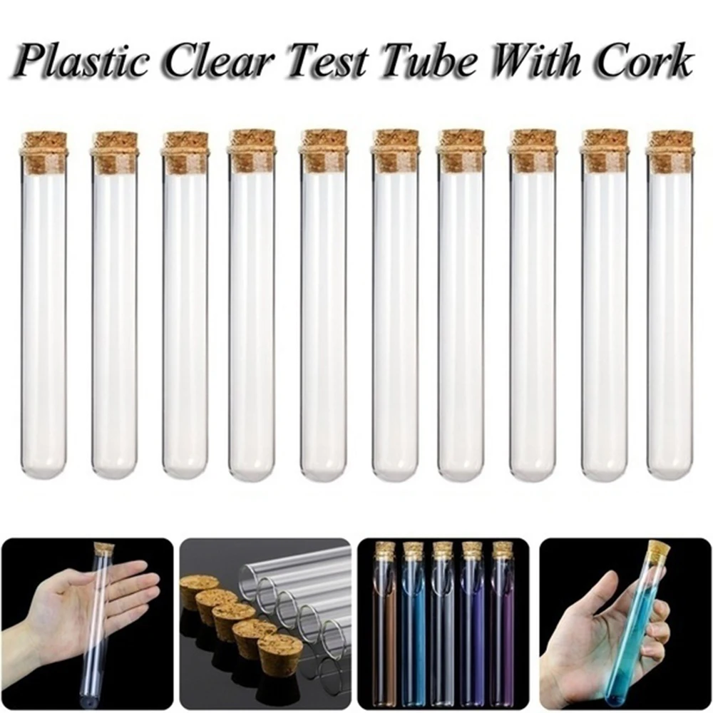 

20Pcs Chemical Teaching Equipment Storage Containers Wedding Favor Gift Tube With Corks Caps Laboratory Clear Plastic Test Tubes