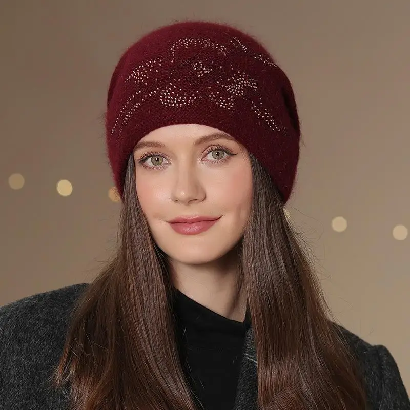 Neue Frauen Winter Hut Mode Schmücken Beanie Hut Kaninchen Fell Mischung Warme Winter Kappe Für Weibliche Casual Streetwear Gestrickte Hut – Detail 4