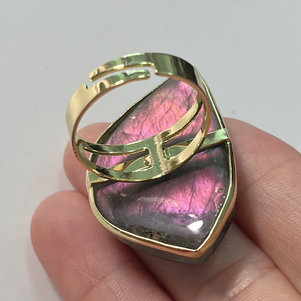 Adjustable Rings Finger Ring Natural Stone Labradorite Adjustable Ring