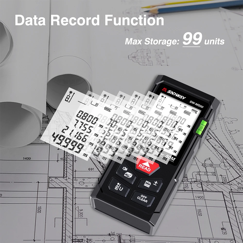 Laser Distance Meter 50M 70M 100M SNDWAY Rangefinder Digital Laser Tape Measure Range Finder Self Calibration Tool