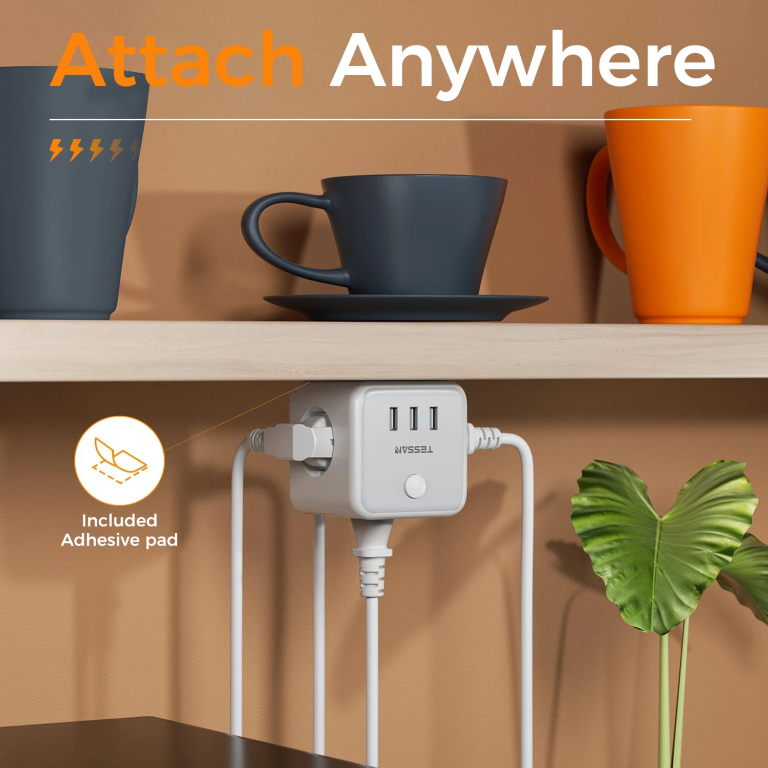TESSAN Power Strip EU Plug Extension Socket Cube Power Adapter with 3 AC Outlets 3 USB Ports for Home Socket Adapter with Switch