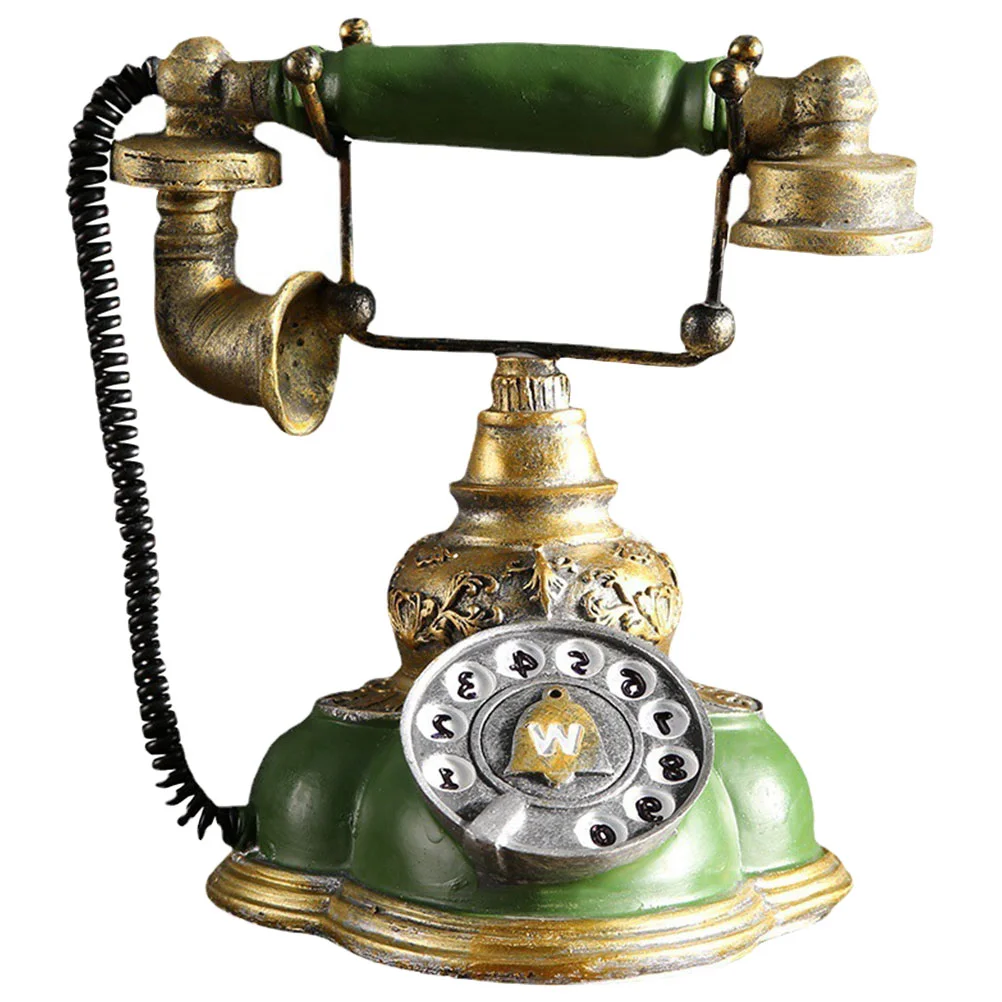 

Resin Crafts Vintage Home Decor House Telephone Model Wired Retro Rotary Decors Figurine Phones