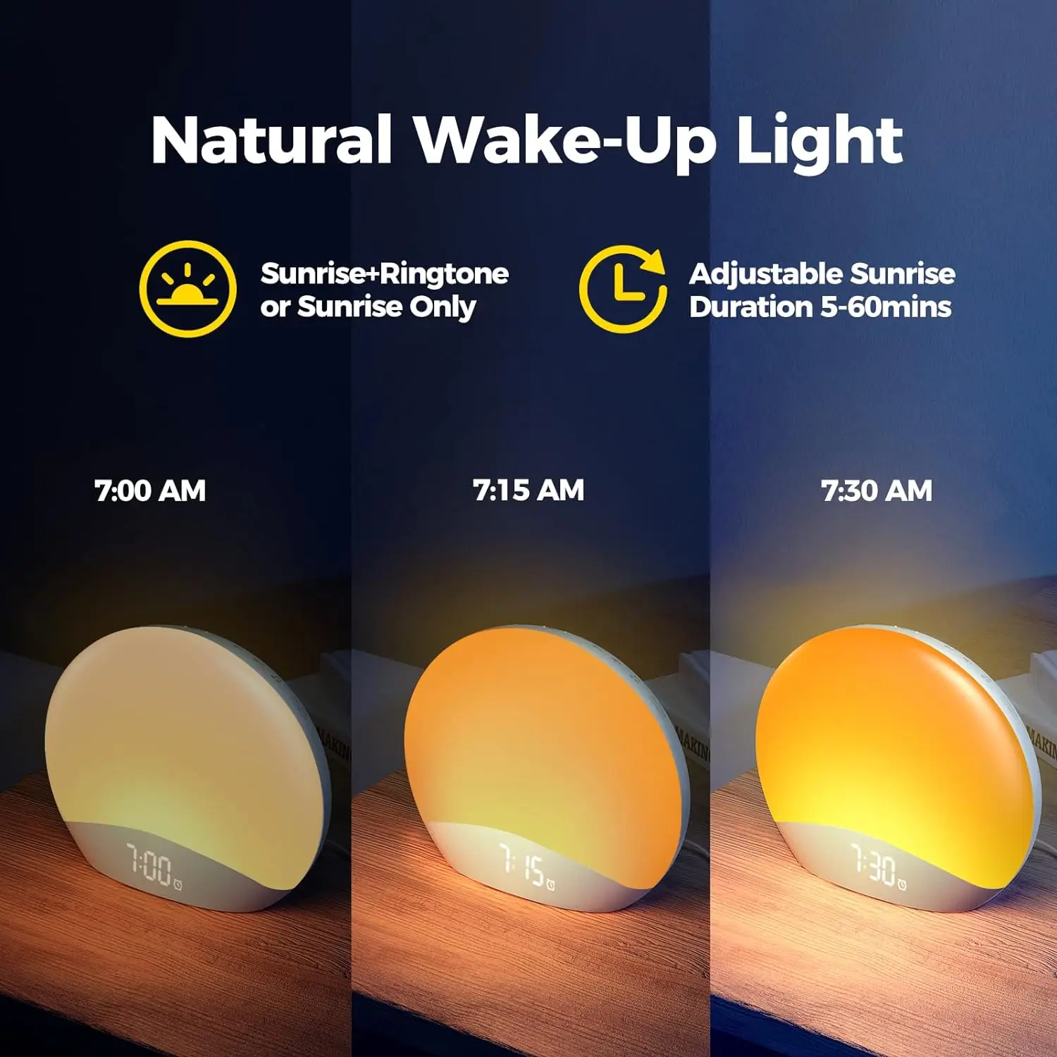Reacher Sunrise Alarm Clock with Dimmable Nightlight and Countdown Timer