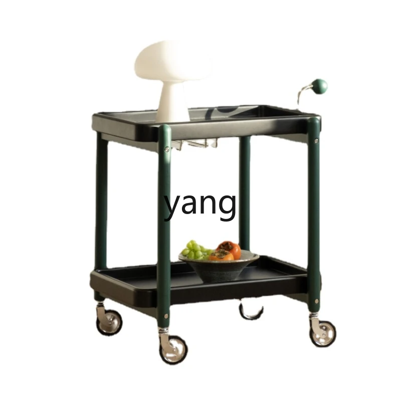 

ZWS Antique Contrast Color Trolley Rack Sofa Solid Wood Side Table Movable Trolley