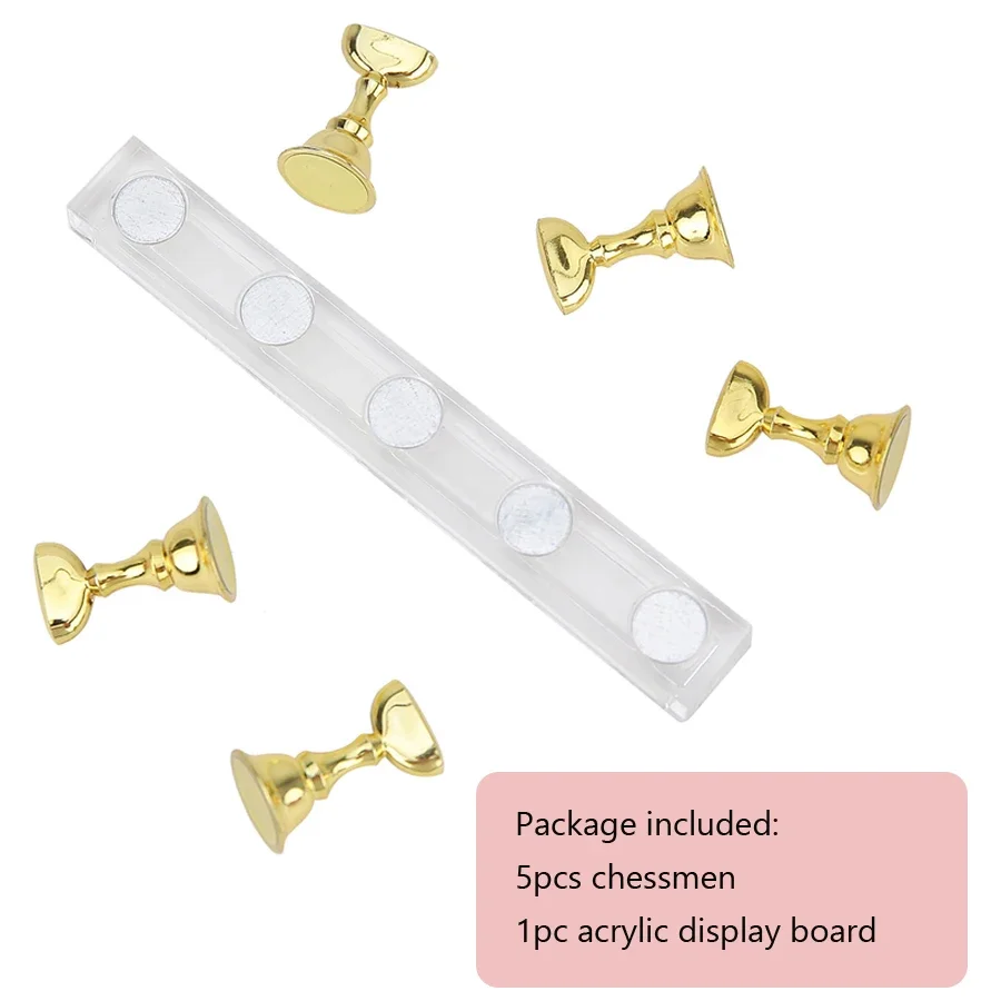 Nail Art Display Stand with Magnetic Tips and Holder Set, Chessboard Design, White and Black, 5-Piece Kit