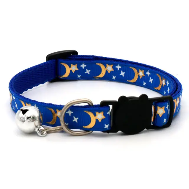 Gold Stars and Moon Cat Collar with Reflective Safety Buckle and Bell Adjustable Cats And Small Dogs Collars 5