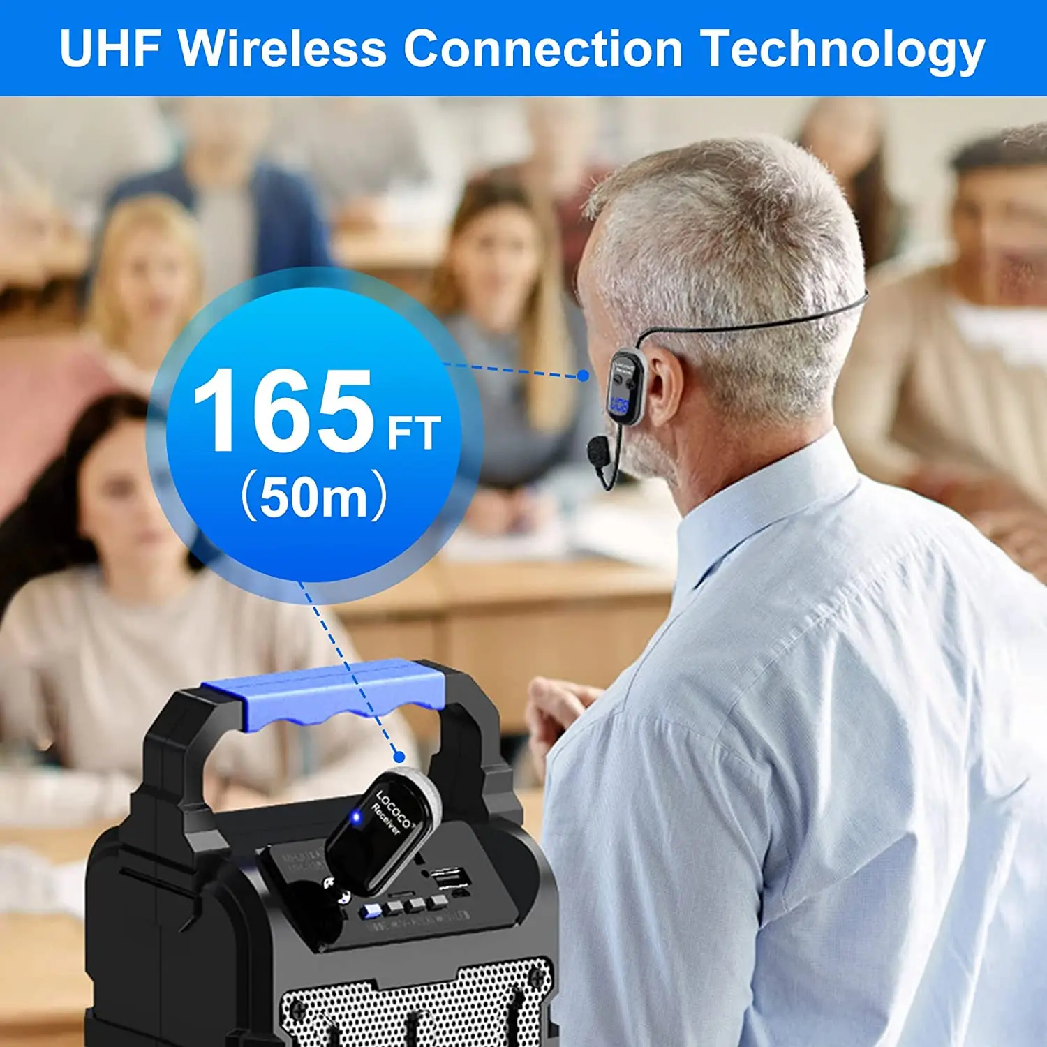 XIAOKOA 무선 마이크 헤드셋 UHF 무선 헤드셋 및 핸드헬드 2 in 1 마이크(LED 디지털 디스플레이 포함) 165피트 범위 마이크
