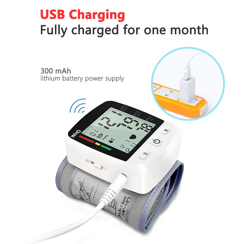 Rechargeable Wrist Blood Pressure Monitor with LCD Display