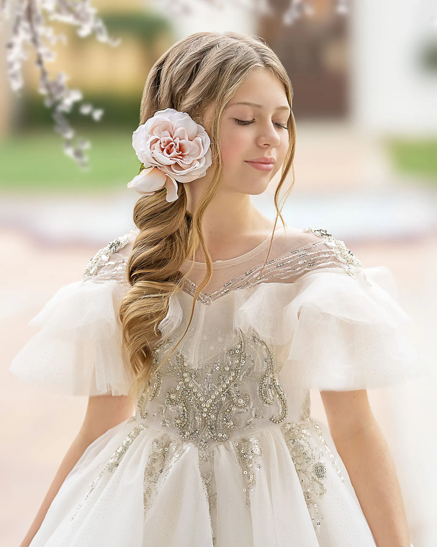 Jill desejo j009 luxo árabe marfim flor vestido da menina 2025