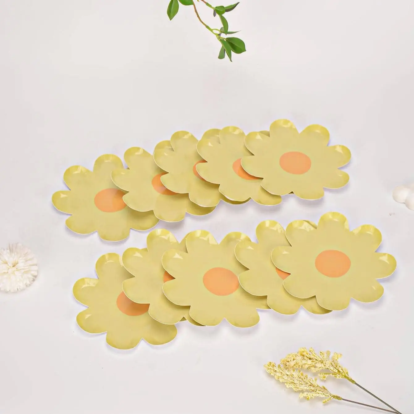 Disposable Tableware 10pcs Daisy Tableware Disposable Dining Cake Plate Kids Birthday Party Baby Shower Wedding Decoration