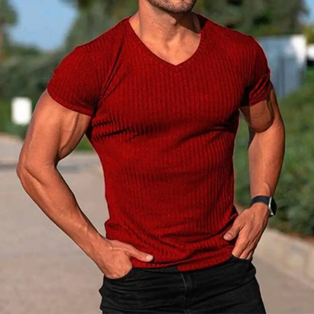 

Summer Stripe Tshirt High Stretch Ice Silk Knit T-Shirts Men Elasticity Tops Tee Cool Short-Sleeve Topshirt Casual Streetwear