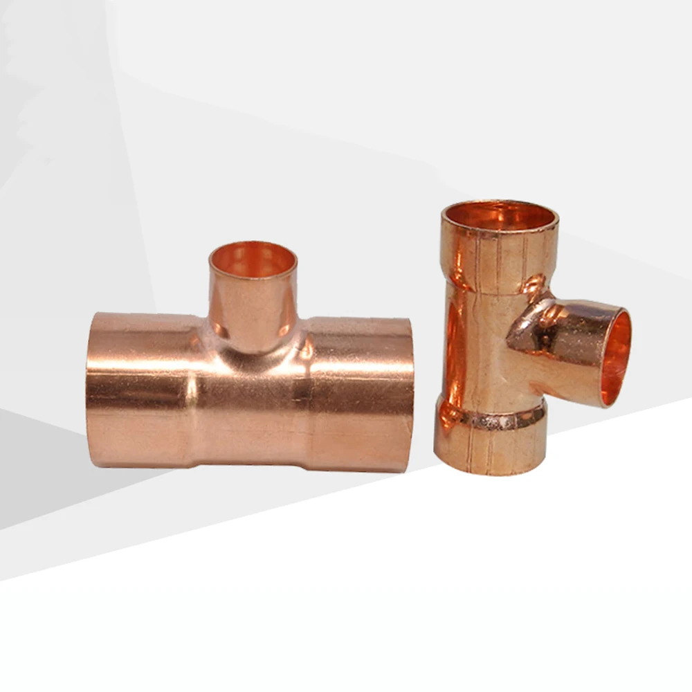 Brass pipe fitting copper tube 1/4" 3/8" 1/2" 8-159mm ID copper end feed solder reducing tee 3 ways for air conditioner