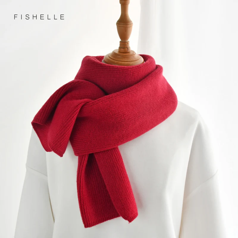 luxury cashmere knitted scarves solid color red gray black women or men winter scarf adults warm thick wool scarf kids children