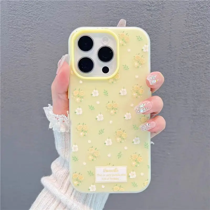 Luxury Pink Blue Floral Shockproof Matte Phone Case