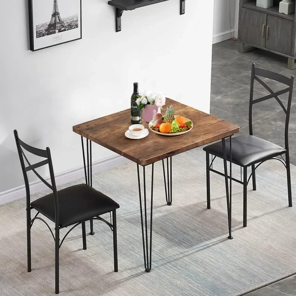 3-Piece Dining Room Kitchen Table and Pu Cushion Chair Sets for Small Space, Set of 3, Brown
